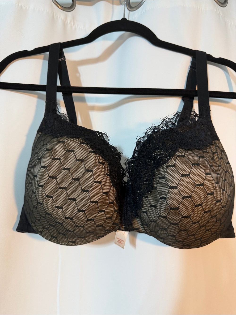 Cacique Balconette Feminine Black Lace Overlay Lightly Lined Bra SZ 38DD B8